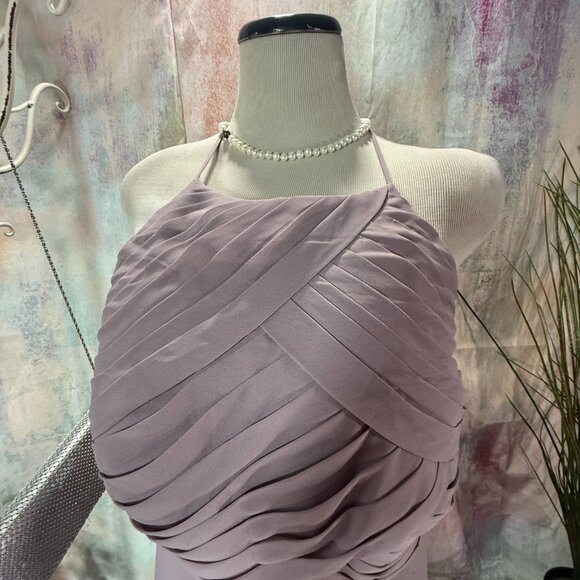 NEW 📌Azazie Pleated Keyhole Back Halter Neckline Chiffon Bridesmaid -Prom Dress - Picture 3 of 15